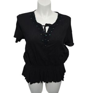 Elementz Sequence Accented Blouse Women Large Black Eleastisized Waistband